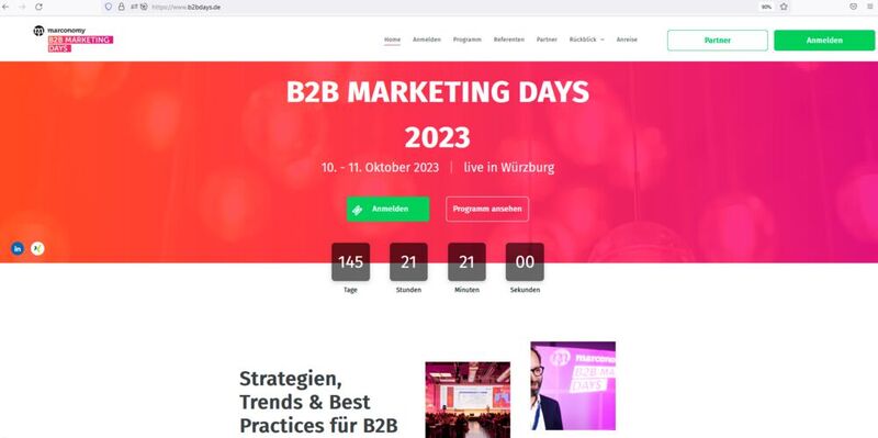 Die Startseite der B2B Marketing Days Website