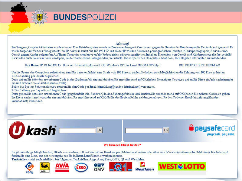 ... durch eine Strafzahlung mittels anonymem Bezahldienst könne man sich aber von der Sperre freikaufen. (Bild: Botfre.de)