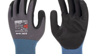 Auf der A+A wird der Montagehandschuh Diptex Pro NX-1004 von Seiz gezeigt. Laut Hersteller zeichnet er sich durch hohe Abriebfestigkeit und lange Haltbarkeit aus. (Bild: Seiz)