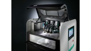 The new Freeformer 750-3X has three discharge units and a build chamber measuring 330 millimetres x 230 millimetres x 230 millimetres. (Source: Arburg)