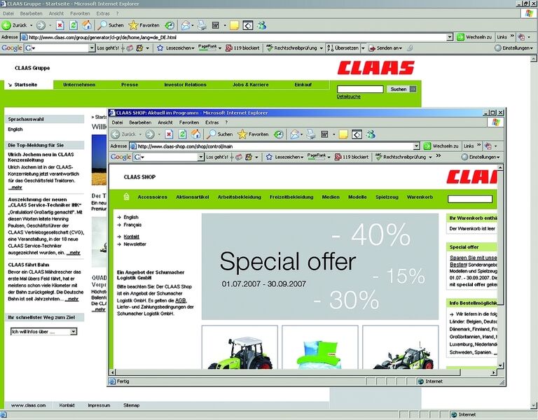 Bei Claas wurde ein umfassendes und weiter ausbaufähiges Portalkonzept realisiert, das vom zentralen Online-Auftritt des Landmaschinenherstellers bis zum Merchandising-Shop reicht. (Archiv: Vogel Business Media)