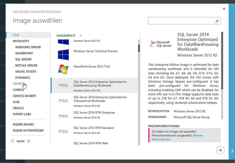 Abb. 4: In Microsoft Azure erstellen Administratoren eigene VMs mit bereits installiertem SQL-Server. (Microsoft)