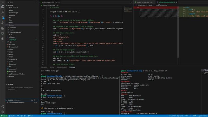 Ein GitHub-Repo in GitPods VSC-basiertem Editor. (Bild: Lang / Gitpod)
