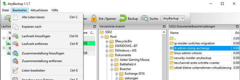 AnyBackup sichert neue und veränderte Dateien, bei Bedarf lassen sich aber auch einzelne Dateien speichern.