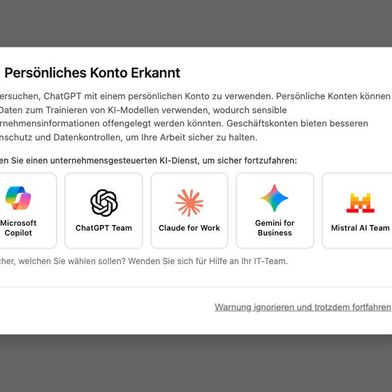 Eye Security will mit AI Leak Block verhindern, dass Mitarbeiter sensible Daten über private KI-Accounts unkontrolliert nach außen tragen. (Bild: Eye Security)