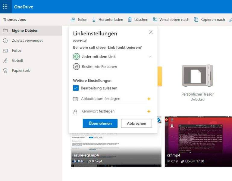 Freigaben im OneDrive steuern. (Joos)