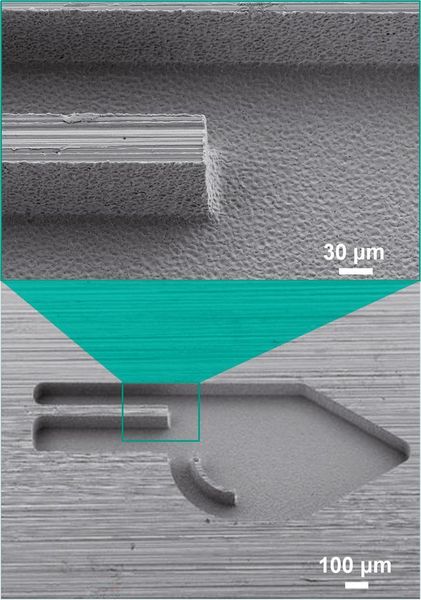 Bild 5: Entwickelte und gefertigte Testgeometrie für die Mikrobahnerosion.  (Bild: wbk)