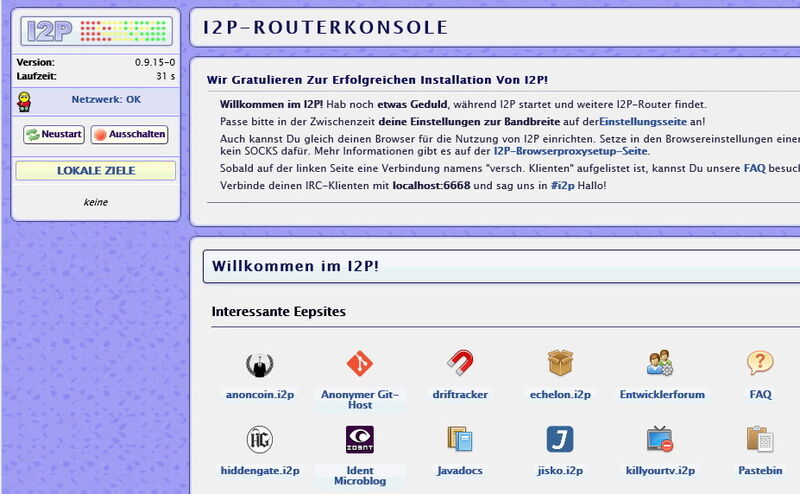 Abb. 2: In der I2P-Routerkonsole können Anwender verschiedene Funktionen nutzen. (Bild: I2P / Thomas Joos)