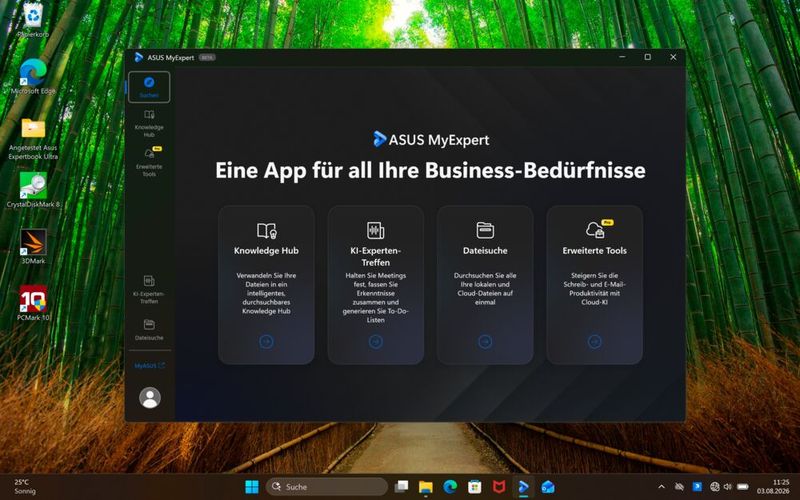Die Asus-eigenen KI-Tools sind in der MyExpert-App zusammengefasst. Die lokalen KI-Funktionen sind gratis, die aus der Cloud erfordern ein Abo. (Bild: Vogel IT-Medien)