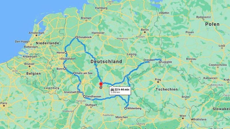 Das ist die ungefähre Strecke, welche die Jury während ihrer Rundreise zurücklegen wird.