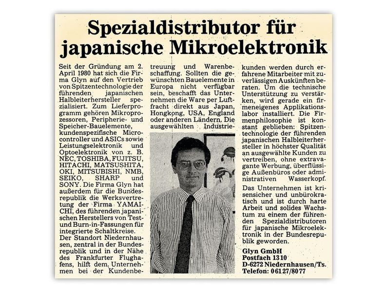 1980: Spezialist bereits von Anfang an: Glyn Jones fokussiert sich auf High-Tech-Halbleiter aus Japan. (Bild: GLYN)