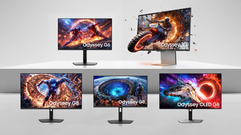 Die auf der CES präsentierten Odyssey-Gaming-Monitore im Überblick. Zusätzlich zu dem 6K-3D-Monitor Odyssey G90XH1 zeigt der Hersteller etliche neue 32-Zöller und 27-Zöller mit hohen Auflösungen.(Bild:  Samsung)