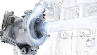 Eine elektrische Hauptkühlmittelpumpe ist ein Beispiel für die Elektrifizierung. Sie kann den Kühlmittelstrom in der Warmlaufphase des Motors vollständig unterbinden, indem sie deaktiviert bleibt. (Mahle)