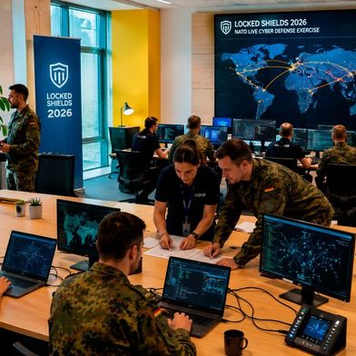 Bei „Locked Shields 2026“ verteidigte das DACHL-Team simulierte IT-Systeme kritischer Infrastrukturen gegen koordinierte Echtzeitangriffe. (Bild: KI-generiert)