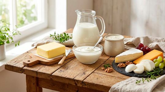 Käse, Butter und Joghurt liegen im Trend: Der Verbrauch von Milchprodukten in Deutschland entwickelt sich unterschiedlich – während Käse auf Rekordniveau klettert, sinkt der Konsum von Trinkmilch weiter.(Bild:  Gemini 3.1 Flash Image / KI-generiert)