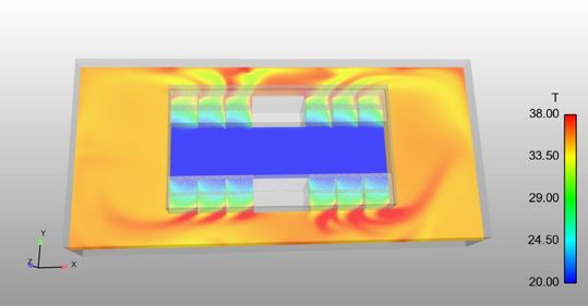 (Temperaturverteilung des optimierten Modells. Bild: Merkle CAE Solutions GmbH)