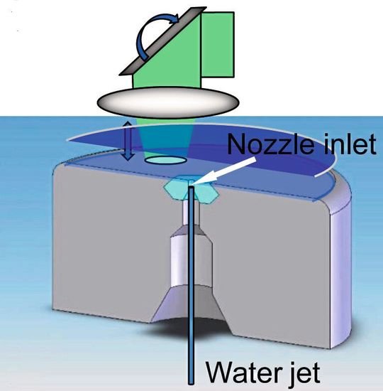 Der Laserstrahl wird automatisch exakt auf die Mitte der Düse ausgerichtet und fokussiert.(Bild:  Synova)