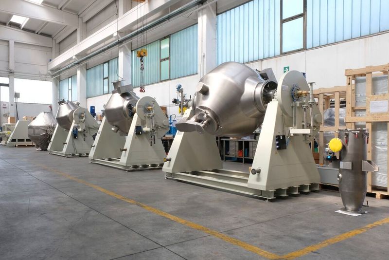 Blick auf die Montageanlage für bikonische Rotationsvakuumtrockner im Italvacuum-Werk 	in Borgaro Torinese (TO). (Bild: Italvacuum )