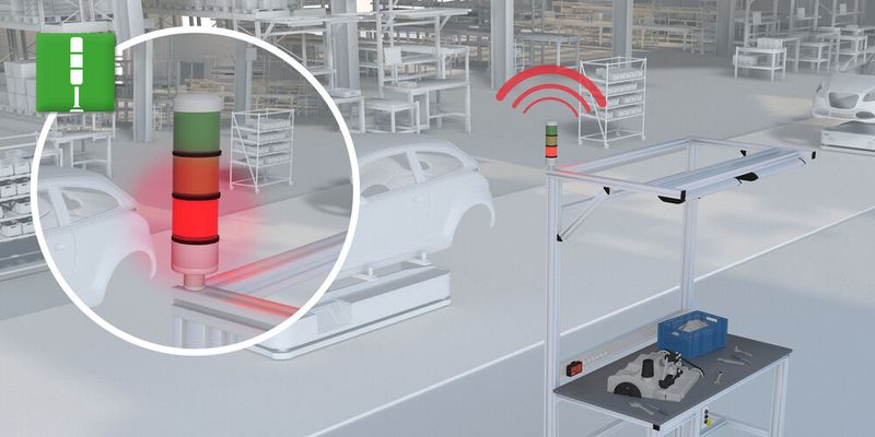 Zusätzliche Applikationen – z. B. die Steuerung von Signalsäulen oder Andon-Tastern – können in das vorhandene Funknetzwerk integriert werden. (Bild: steute Technologies GmbH & Co. KG, Löhne)