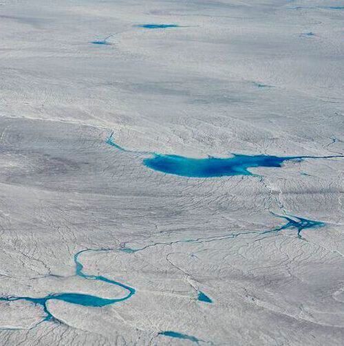 Melt Ponds at the Greenland’s Ice sheet margin, flight to Kangerlussuaq, end of June 2012.