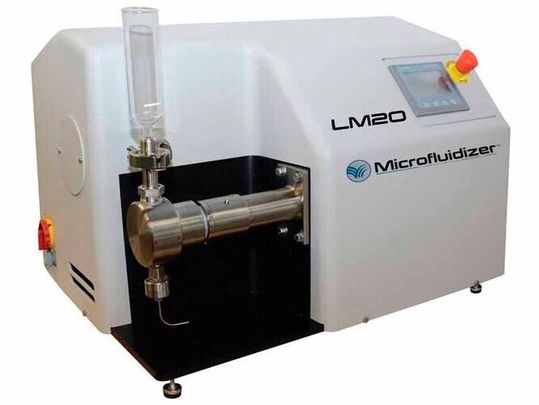 LM20 Microfluidizer and Cambridge CNT dispersion produced by the LM20 microfluidizer. (Source:  Analytik)