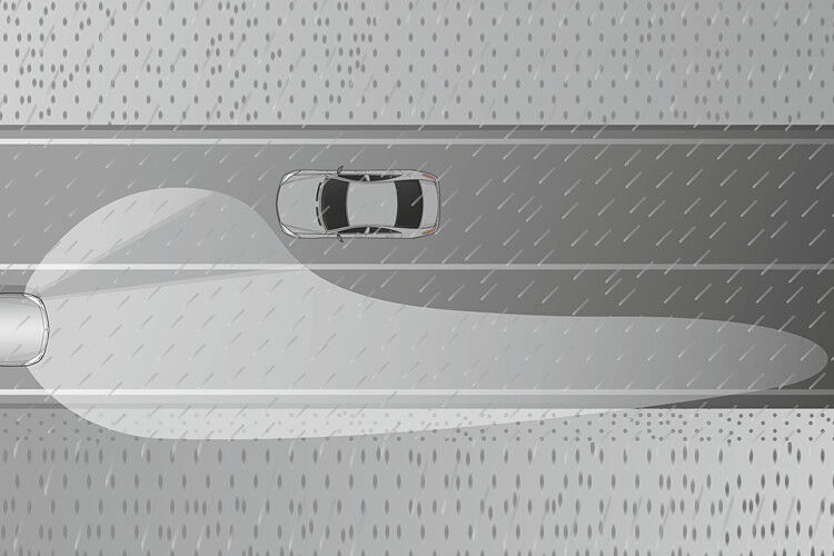 Das neu entwickelte Schlechtwetterlicht reduziert bei Regen durch gezieltes Abdimmen einzelner LED Reflexionen für den Gegenverkehr. (Foto: Daimler)
