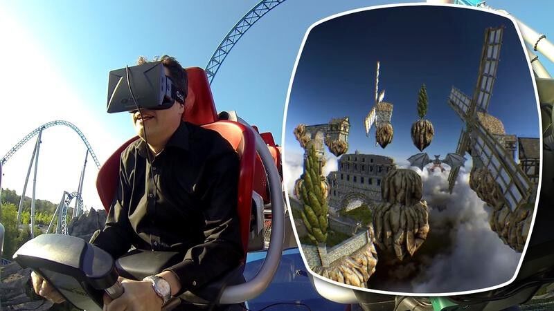 In der virtuellen Realität kann der Fahrgast beispielsweise hoch über den Wolken zwischen schwebenden Inseln umherfliegen. (Bild: Hochschule Kaiserslautern)