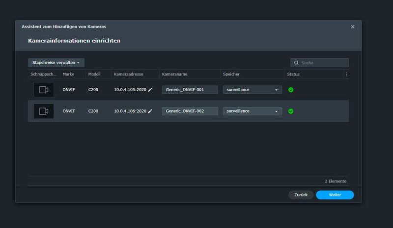 Erfolgreiche Authentifizierung der Surveillance Station an IP-Kameras. (Bild: Thomas Joos)