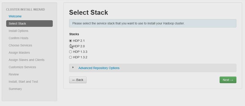 Bei der Einrichtung von Hadoop über Ambari hilft ein Assistent. Dieser bietet auch Auswahlmöglichkeiten, welche Hadoop-Version installiert werden kann und erlaubt die Auswahl der einzelnen Clusterknoten. (Bild: T. Joos)