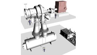 Der Größenvergleich vermittelt einen Eindruck von den Dimensionen des MAN-Kompressors. Der Gigant wird in einer Luftzerlegungsanlage eingebaut. (Bild: MAN)