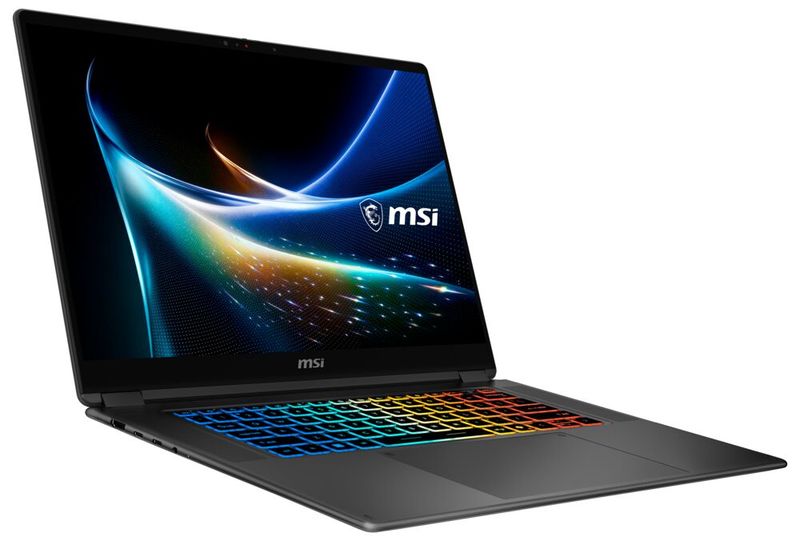 Das MSI-Convertible nutzt einen 16 Zoll großen UHD+-Tandem-OLED-Touchscreen mit 1.600 Nits Spitzenhelligkeit für das Display. Eher ungewöhnlich für die Geräteklasse ist das Keyboard mit RGB-Beleuchtung. (Bild: MSI)