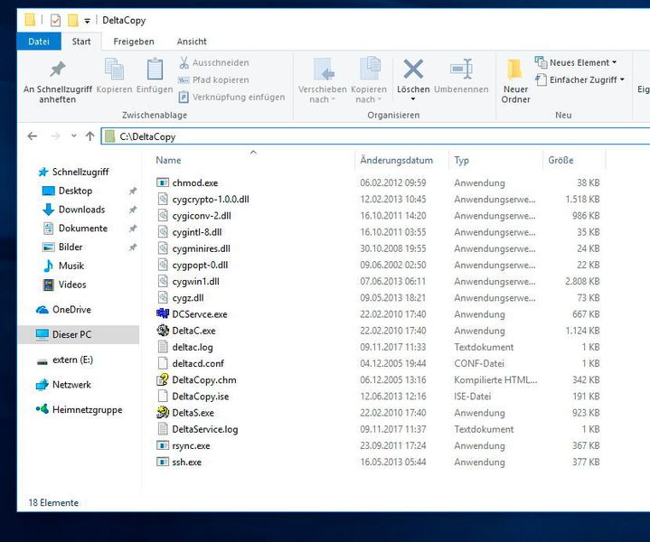 Im Verzeichnis von DeltaCopy sind die Systemdateien und Tools zum Kopieren von Daten zu finden. (Th. Joos)