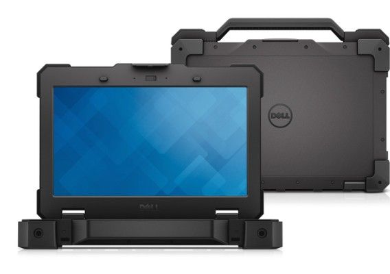 Red Dot Award 2015 - Latitude Rugged Extreme Notebooks von Dell: Die Notebooks Latitude Rugged Extreme sind als 12“- und 14“-Ausführung erhältlich. Beide Modelle besitzen einen Rahmen aus einer festen Magnesiumlegierung und stoßdämpfenden Polymerwerkstoffen, der sie widerstandsfähig gegen Gefährdungen wie Staub, Feuchtigkeit, Stürze und Erschütterungen, extreme Temperaturen und andere schwierige Bedingungen macht. Ihre Gelenkkonstruktion ermöglicht einen stufenlosen Wechsel zwischen Notebook- und Tablet-Modus. (Bild: Red Dot)