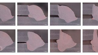 Die Tests, die WMG in England durchgeführt hat, zeigen beim Laserschweißen von Batteriekästen aus 6xxx-Aluminiumlegierung mit oszillierendem Laserstrahl (obere Reihe) eine deutlich verbesserte Schweißnahtqualität als ohne Oszillation. (Bild: WMG/University of Warwick)