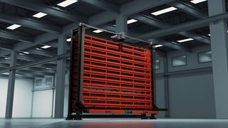 Der neue Single-Tower von Karl H. Bartels beherbergt Langgut, Tafelmaterialien oder Stückgut. (Bild: Bartels)