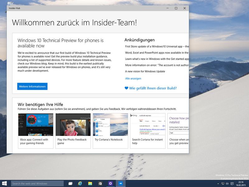 Eine eigene Insider-App liefert Neuigkeiten zu Windows 10 und ermöglicht Rückmeldungen und Anregungen für das Entwickler-Team. (Bild: IT-Business)