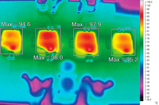 Figure 8: 4× LTM4712 in parallel to deliver 48 A at 36 VIN, 12 VOUT, TA = 25°C, no added airflow. (Source: Analog Devices)