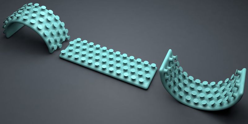 Unterschiedlich gekrümmt verändert sich die Haftwirkung des Silikonmaterials, dessen Oberfläche pilzkopfartig strukturiert wurde. Nach innen gebogen (konkav) ist die Haftwirkung am größten (rechts). (Emre Kizilkan/CAU Kiel)