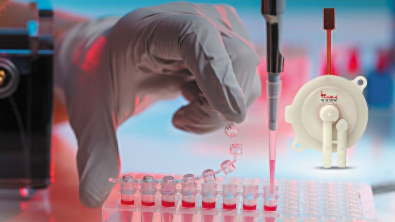 Die Disc Pump spielt auch bei Air-Liquid-Anwendungen, wie bei Luftpolster-Pipetten, ihre Vorteile aus. (Bild:  Collage: Adobe Stock / luchschenF, Lee)