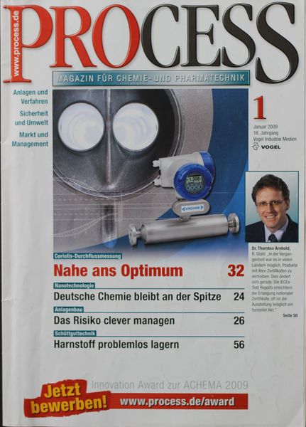 Januar 2009   Top Themen:  - Nahe ans Optimum - Deutsche Chemie bleibt an der Spitze - Das Risiko clever managen - Harnstoff problemlos lagern (Bild: PROCESS)