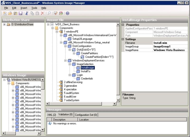 Abbildung 4: In der Antwortdatei werden Image und Festplattenkonfiguration festgelegt; Tipp: Im WAIK gibt es Beispiel-Antwortdateien (Archiv: Vogel Business Media)