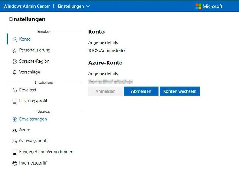 Anmelden an Microsoft Azure im Windows Admin Center. (Microsoft / Joos)