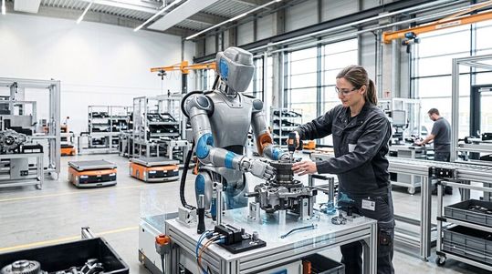 Humanoide Roboter erreichen bei bestimmten Tätigkeiten die Leistungsfähigkeit des Menschen.(Bild:  Gemini / KI-generiert)