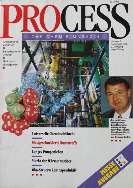 September 1995   Top Themen:  - Universelle Chemieschläuche - Maßgeschneiderte Kunststoffe - Langes Pumpenleben - Markt der Wärmeaustauscher - Öko-Steuern kontraproduktiv (Bild: PROCESS)