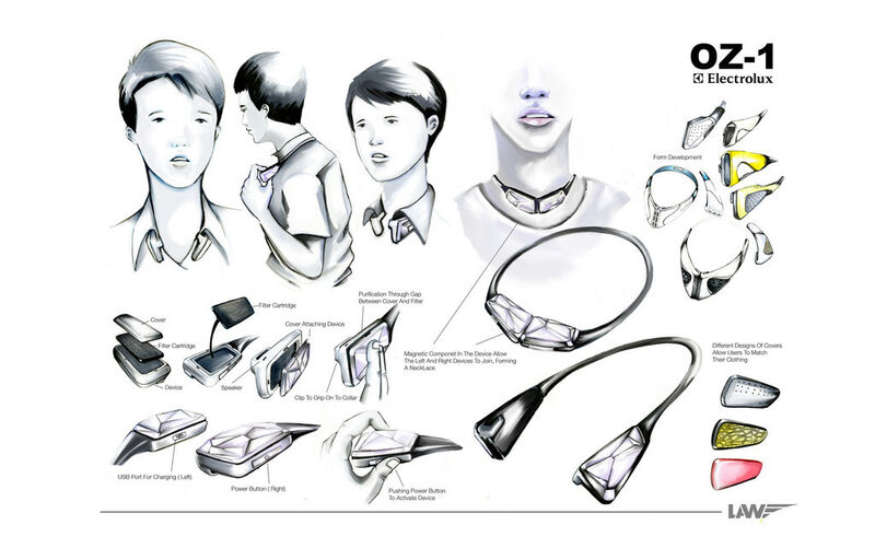 OZ-1 ist ein tragbares Gerät und modisches Accessoire zur Luftreinigung und Stressbewältigung (Electrolux Design Lab)