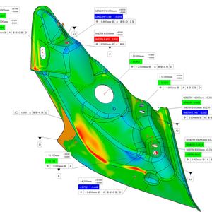 A GD&T report with surface deviation heat-map created using LK Metrology’s Focus inspection software from raw point cloud data acquired using one of the company’s new Ethernet laser scanners.(Source:  LK Metrology)