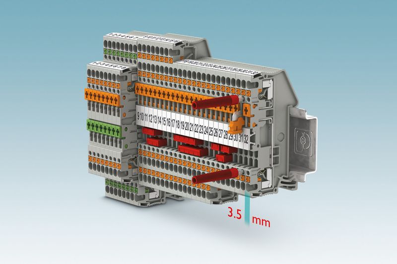 Thanks to a design width of just 3.5 mm, circuits can easily be isolated using integrated disconnect elements — this facilitates testing and measurement procedures. (Picture: Phoenix Contact)