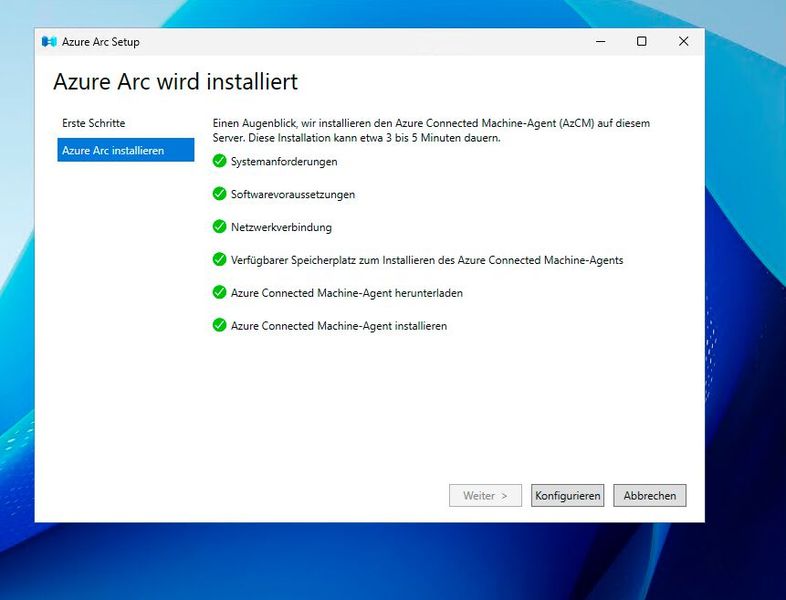 Der Assistent installiert den Azure Connected Machine-Agenten und prüft die Voraussetzung für die Anbindung eines lokalen Servers über Arc an Azure. (Bild: Joos - Microsoft)