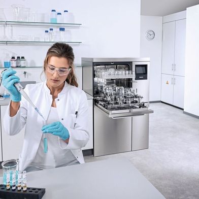 Der neue Laborspüler PLW 8636 aus der Baureihe Expert-Line von Miele bietet technische Neuerungen, die bislang deutlich größeren Geräten vorbehalten waren. (Bild: Miele)