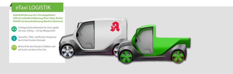 Für kleine Logistiklieferungen wie Post-, Apotheken-, Pizza- und Kurierdienste ist der CITY eVAN das optimale Fahrzeug, der CITY ePICKUP ist als Gewerbefahrzeug ideal für den städtischen Bauhof oder für Gärtnereien geeignet  (ACM)